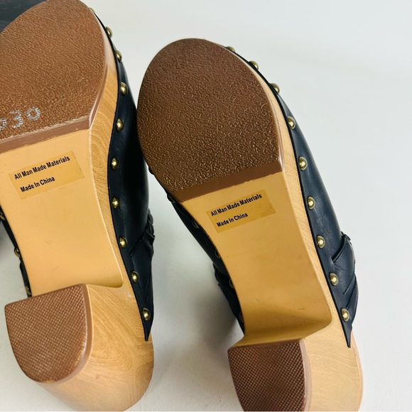 Report Womens Union Studded Mules Leather Slip on Clogs Block Heel Black Sz 9 - Picture 6 of 10